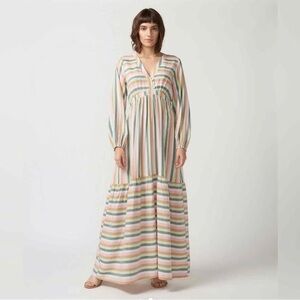 Self Contrast Sophie Pastel Metallic Stripes Bohemian Long Sleeve Maxi Dress